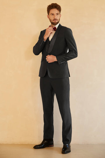 Negro Un Pecho 3 Piezas Trajes de Hombre